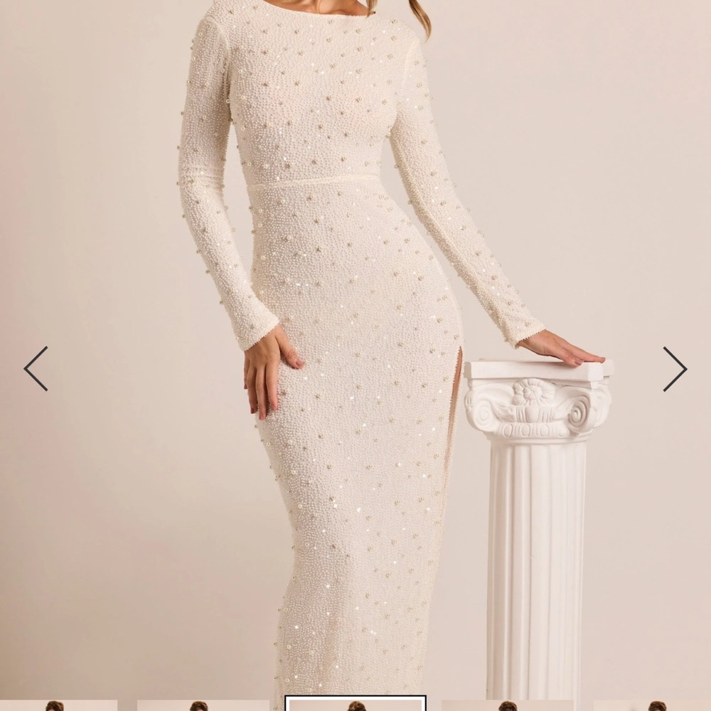 Elegant Cream Long Sleeve Dress